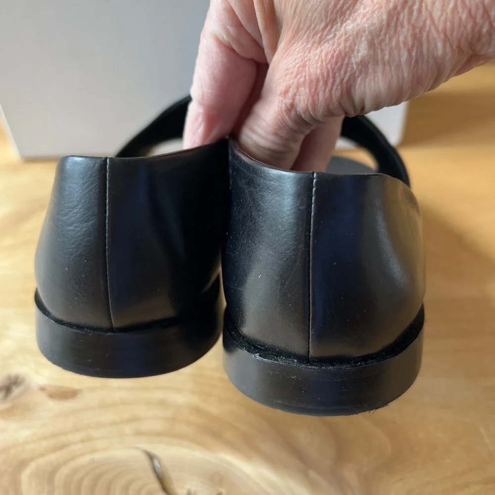 Vince Black Open-Toe Leather Loafers - Picture 6 of 10
